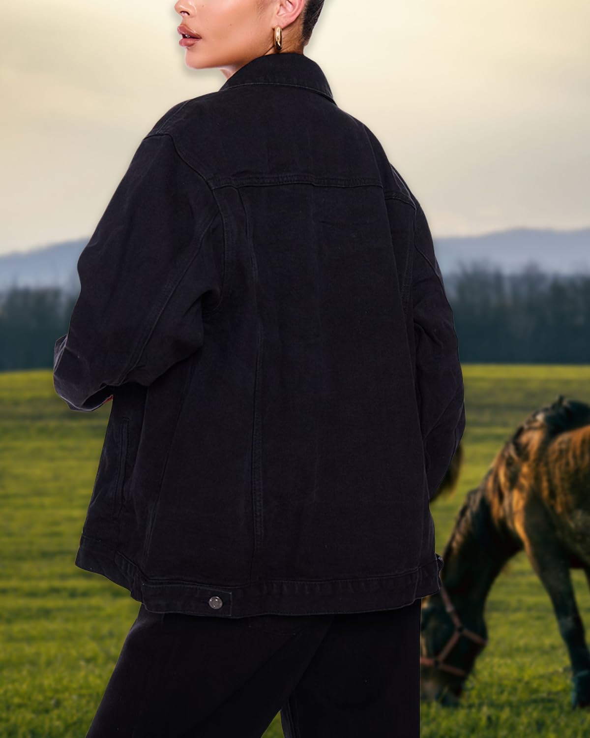 Women's Oversized Drop Shoulder Denim Jacket Distressed Ripped Casual Coat - Image 4