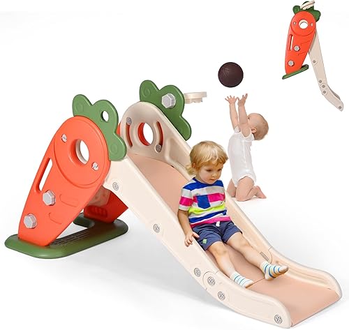 YMYMGGI Tobogán para niños pequeños, parque de juegos para interiores y exteriores, 3 en 1, lindo juego de zanahoria independiente, juego de