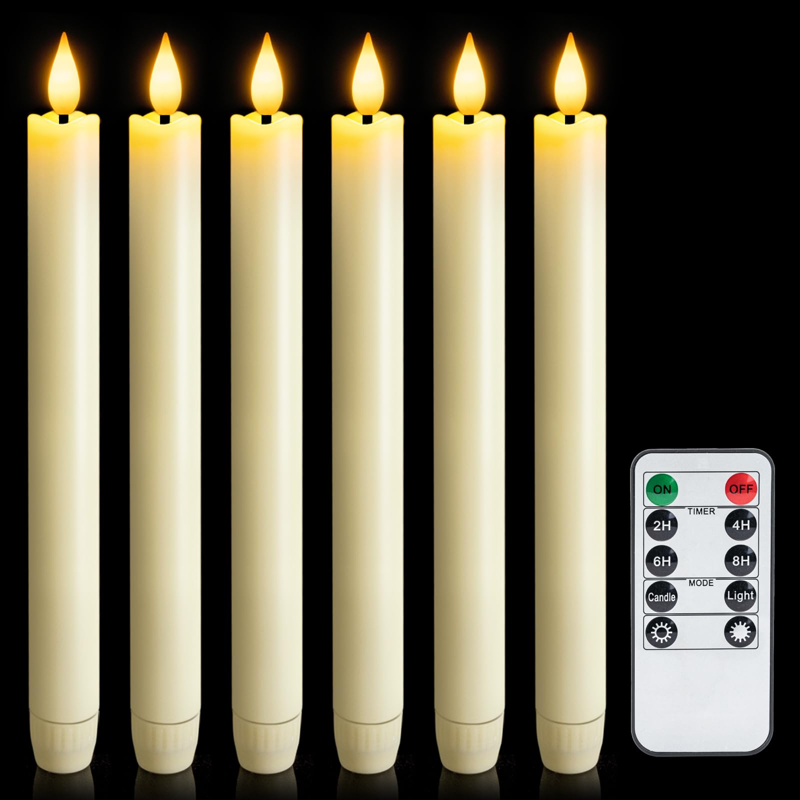 6 Pcs Flameless Taper Candles with Remote Timer Dimmer, 9.6 inches Ivory Plastic LED Candlesticks-image-13