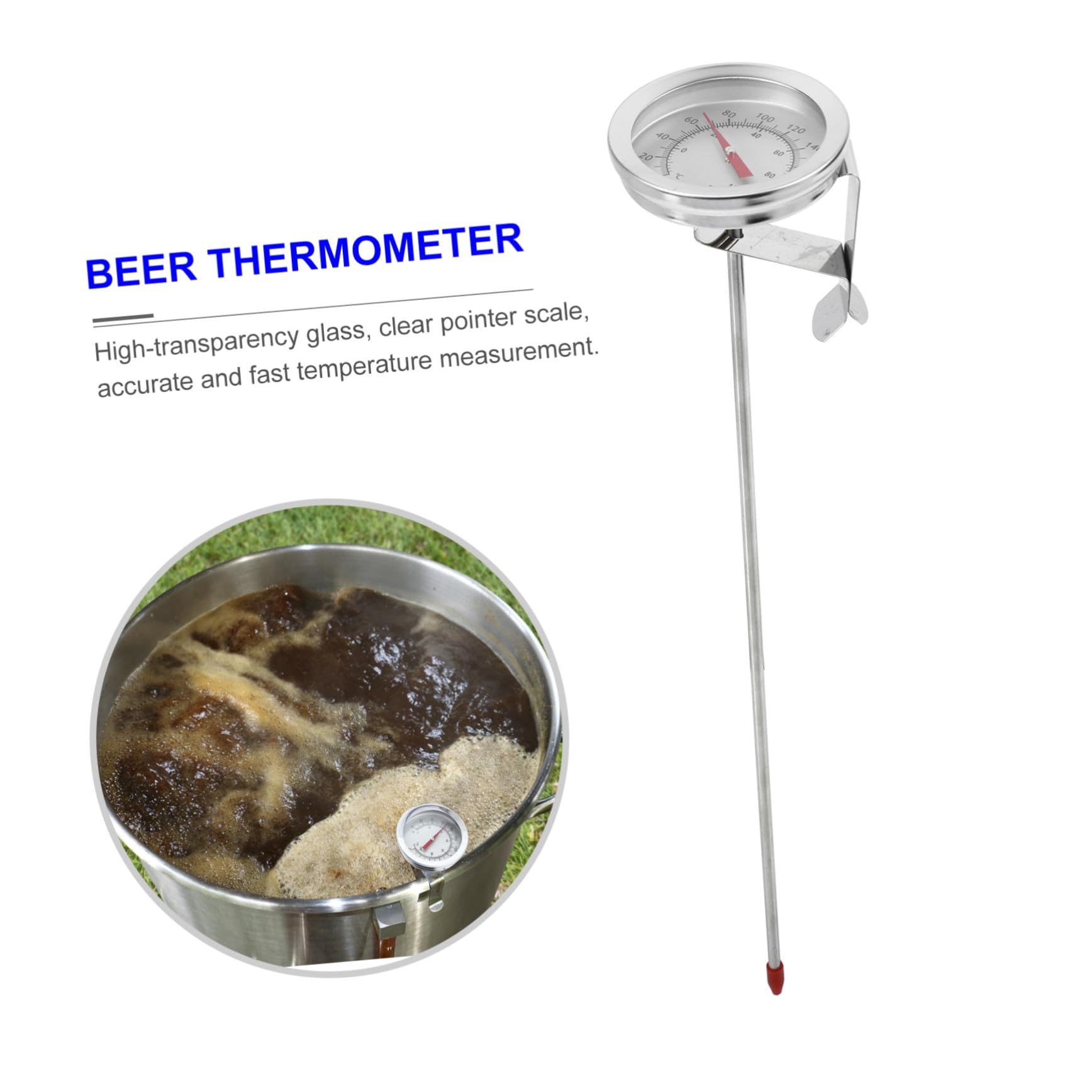 PLAFOPE Termómetro Profesional Inoxidable con Pinza para Cocina Lectura Instantánea para Freír Barbacoa Control de Temperatura Aceite y Cerveza