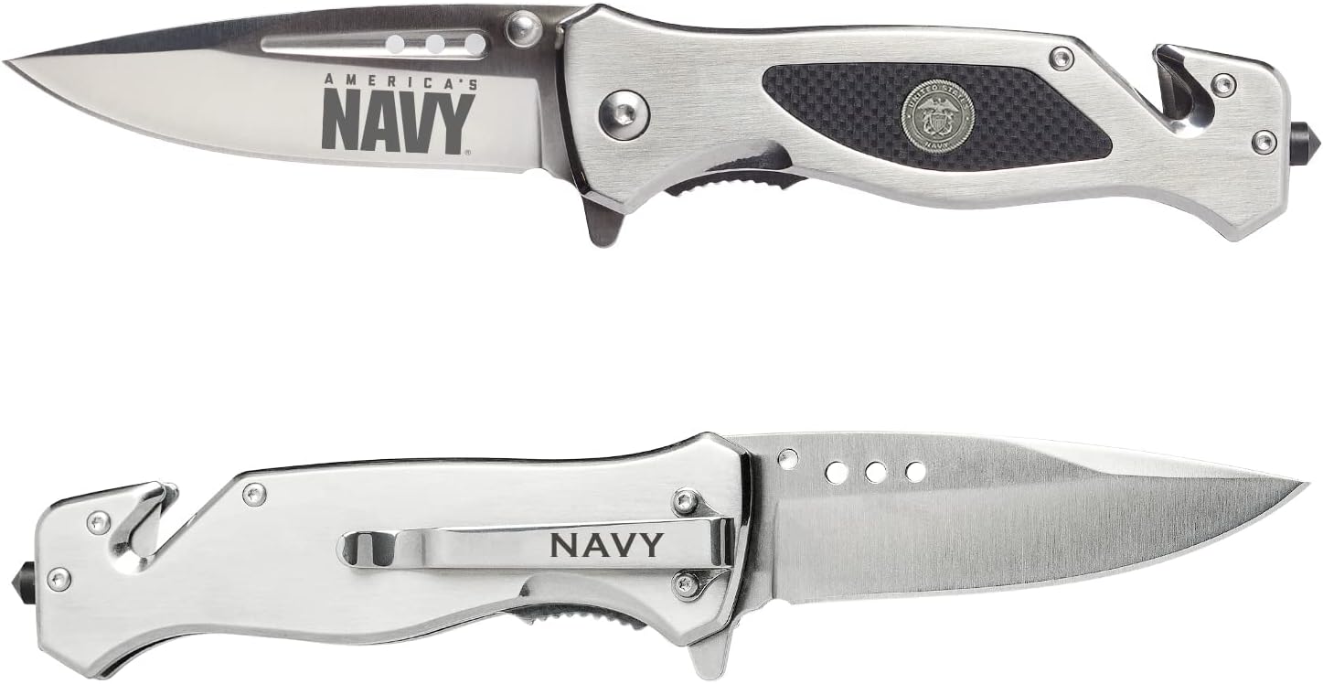 Navy Folding Elite Tactical Knife |Disabled Veteran Owned Business | Navy Knife Silver