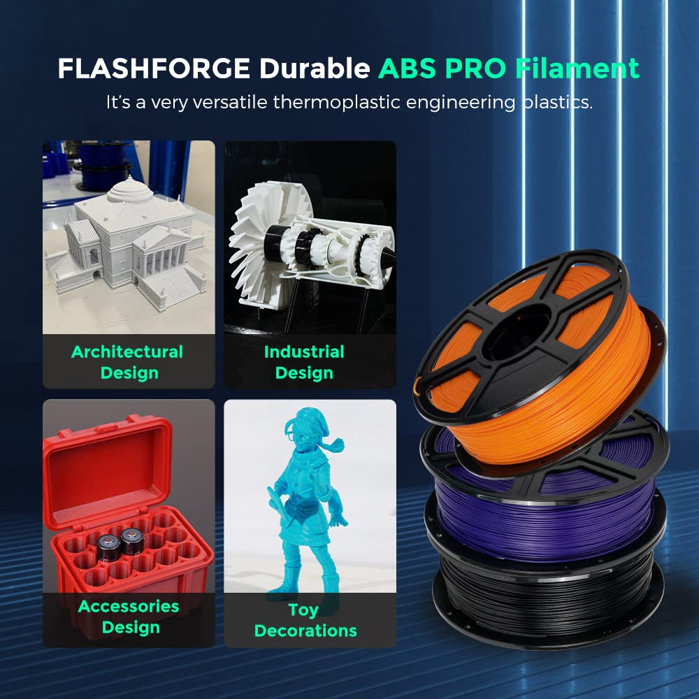 FLASHFORGE ABS PRO Filamento per stampante 3D, filamenti tenaci e resistenti al calore, bobina da 1 kg (2,2 libbre), precisione dimensionale +/- 0,02 mm, filamento ABS forte e durevole (Arancione)