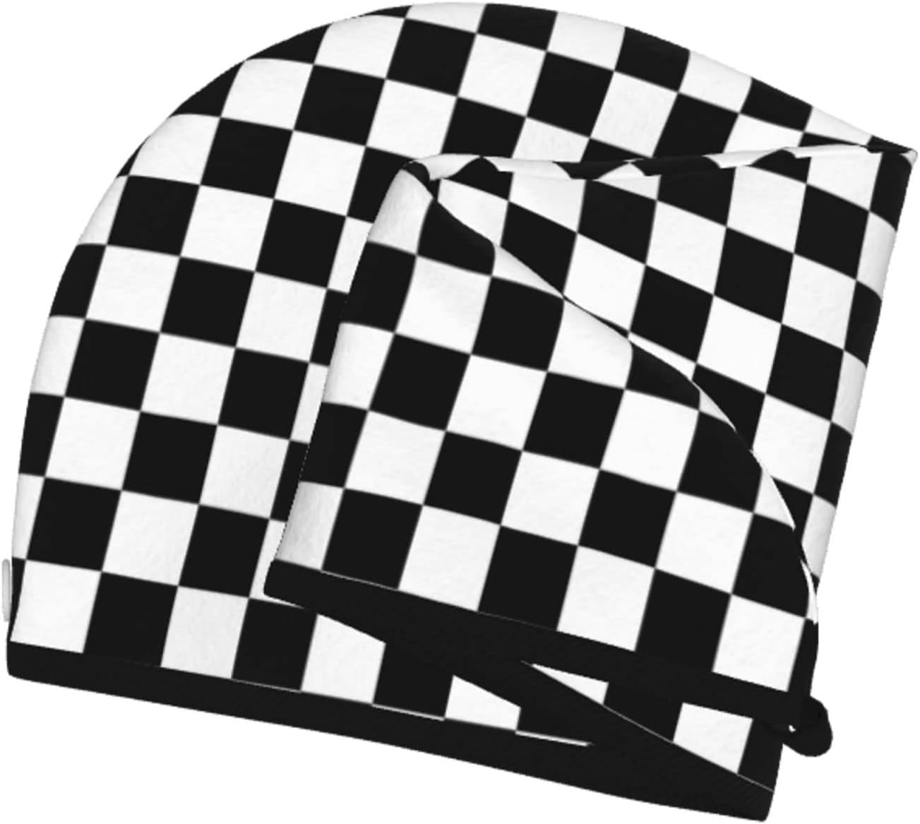 Black and White Checkerboard Hair Towel Wrap Microfiber Fast Drying Hair Turban with Buttons for Women Men Drying Curly, Long & Thick Hair - Image 7