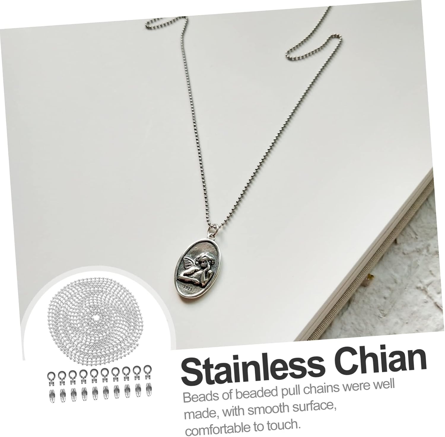 1set Beaded Pull Chain Extension Set Stainless Steel Bead Chain Meters Connectors for Ceiling Light Table Lamp Jewelry Projects