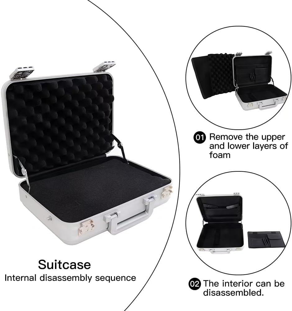 Metal Briefcase with Removable Shoulder Strap 14 Inch Laptop Brief Case Business Case Lawyer Briefcases - Image 4