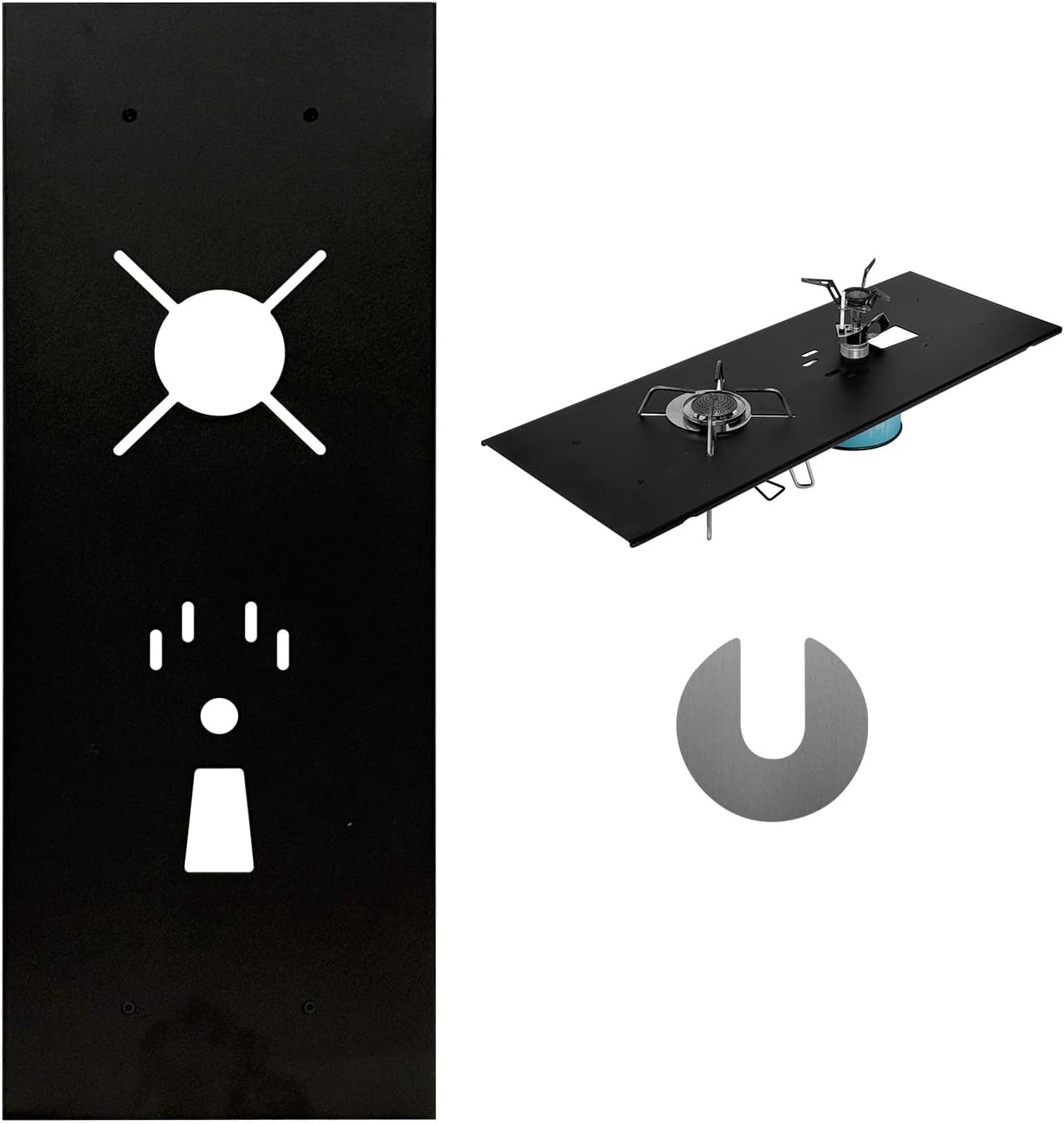 Moon LENCE IGT Table Top and Burner Plate, Single Burner, Compatible with ST-310/ST-340, Windproof, Lightweight, Outdoor Camping Table, Extension Plate, Load Capacity 110.2 lbs (50 kg), Black