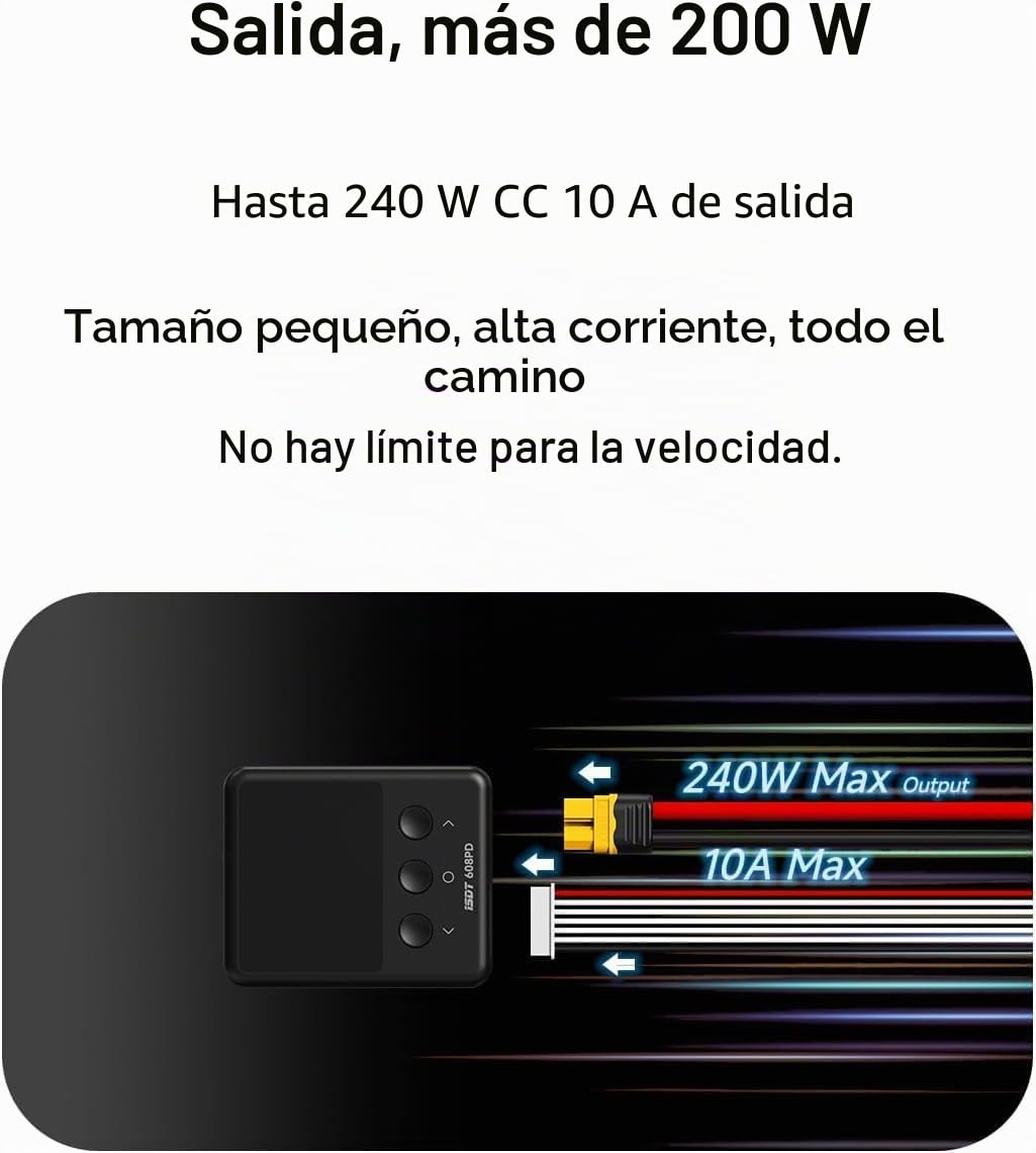 ISDT 608PD Cargador de Batería Lipo DC 6S/240W/10A USB C 100W/5A para Baterías RC Cargador de Equilibrio para Baterías Life/Lilon/LiPo/LiHV (1-6S), NiMH (1-16S), Pb (1-12S)