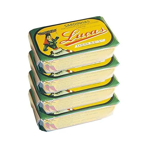 Luças Sardinas portuguesas en aceite de oliva y Pri-Pri - Producto de Portugal - Paquete de cuatro latas de 4.23oz