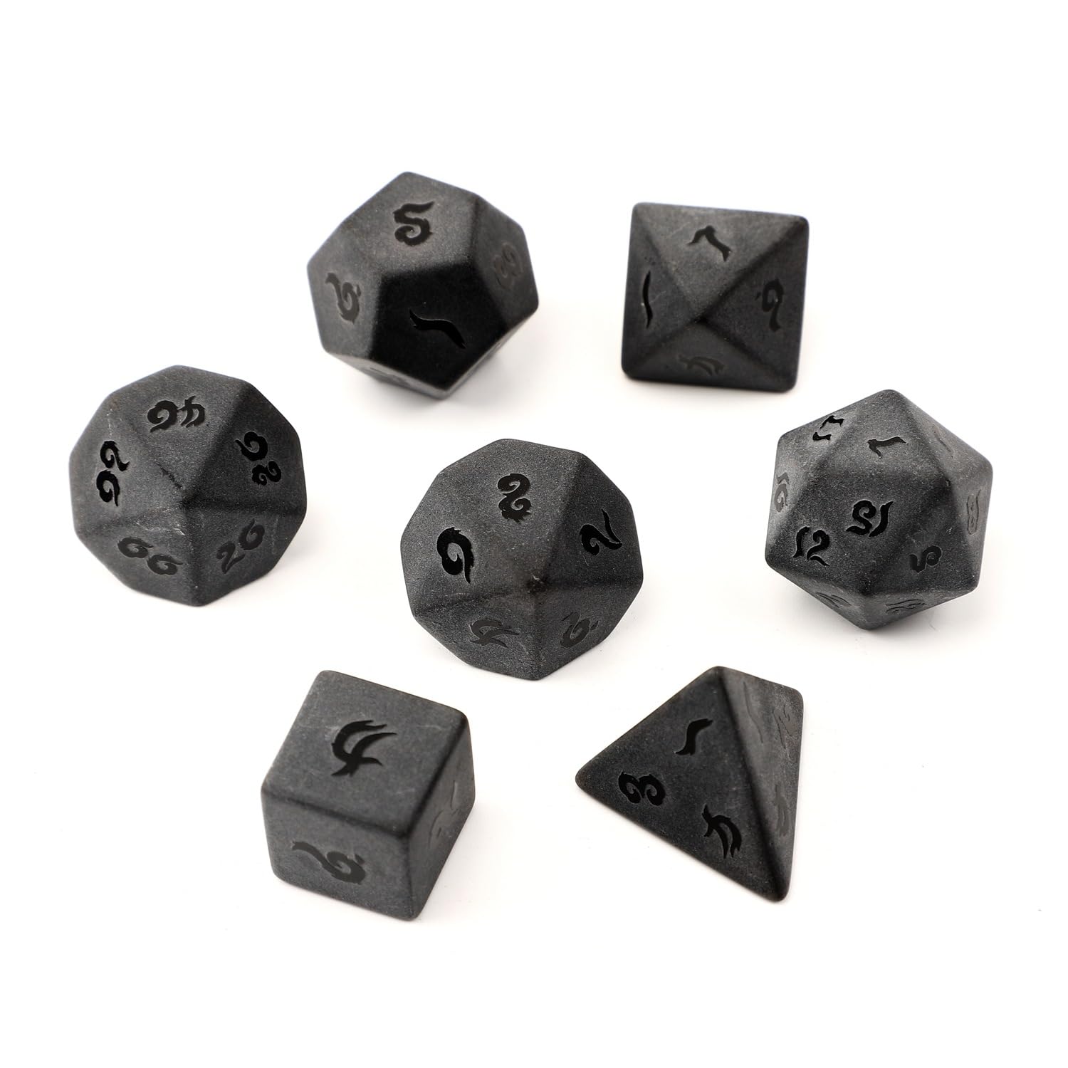 Set di 7 dadi per DND con pietre preziose naturali, ossidiana nera opaca, per giochi di ruolo, D&D, set di dadi con gemme di cristallo DND, set di dadi poliedrici per giochi di ruolo da tavolo, neri A