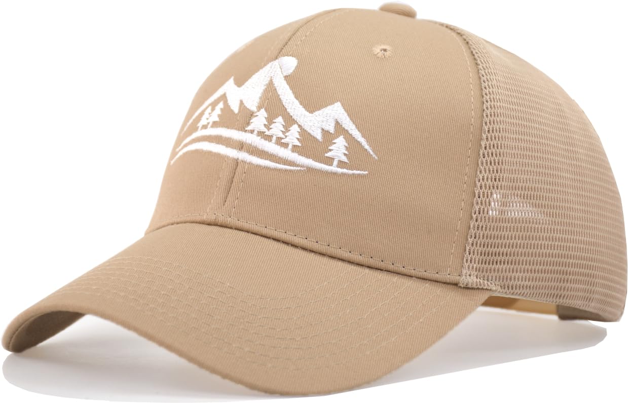 TSSGBL Outdoor Mountain Trucker Hat - M,L,XL,XXL Mens Embroidered Snapback Mesh Ball Cap for Hiking Camping Climbing Fishing