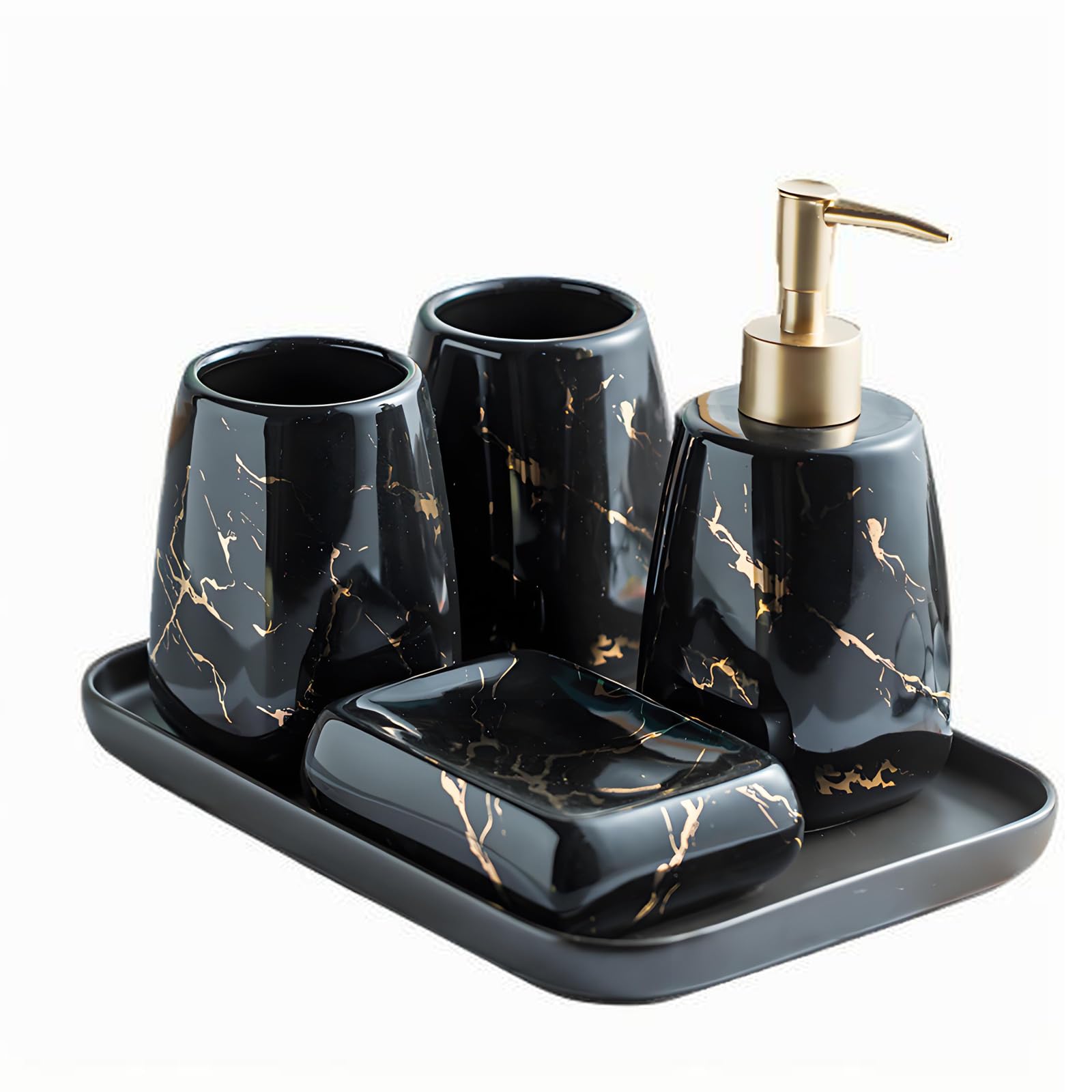 conjunto accesorios de baño de 5 piezas,con bandeja,juego de accesorios de baño de cerámica,que incluye Porta cepillo de dientes,taza de enjuague bucal,dispensador de jabón,caja de jabón,3 colores