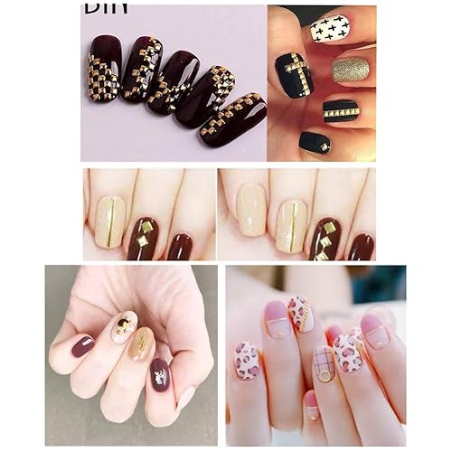 Miniatura 7 de Aretes de metal para uñas, aretes de metal de oro rosa plateado, estrella de rosa, luna y pluma, juego de dijes de uñas con forma de corazón y