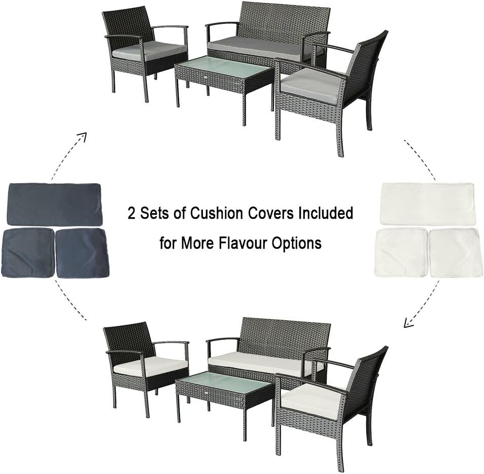 Oakside Small Patio Furniture Set Outdoor Wicker Porch Furniture Loveseat and Chairs with Extra Cushion Covers for Replacement : Everything Else