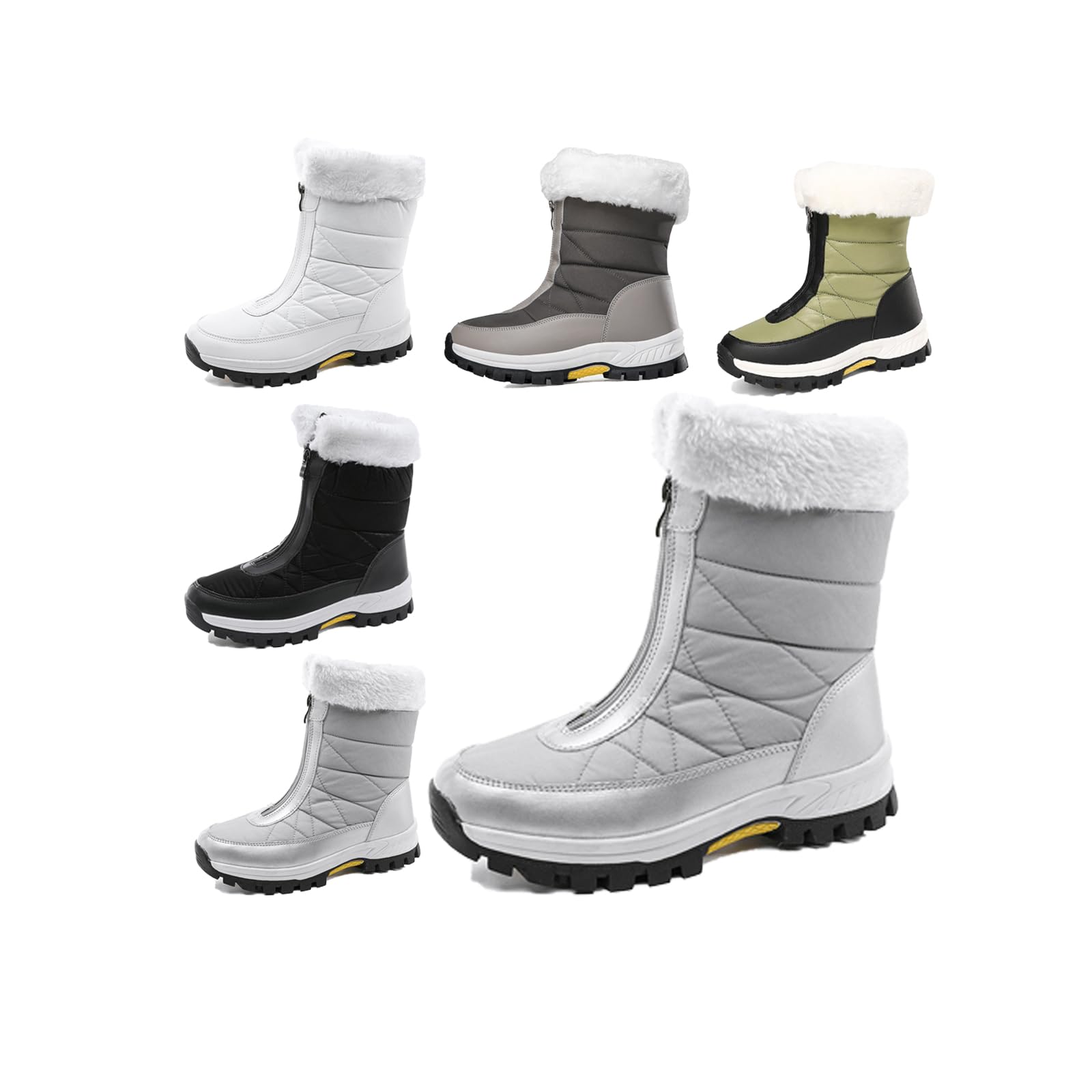Mid Calf Snow Boots for Women Zipper Furry Boots Winter Plus Velvet Warm Snow Boots Comfort Walking Boots