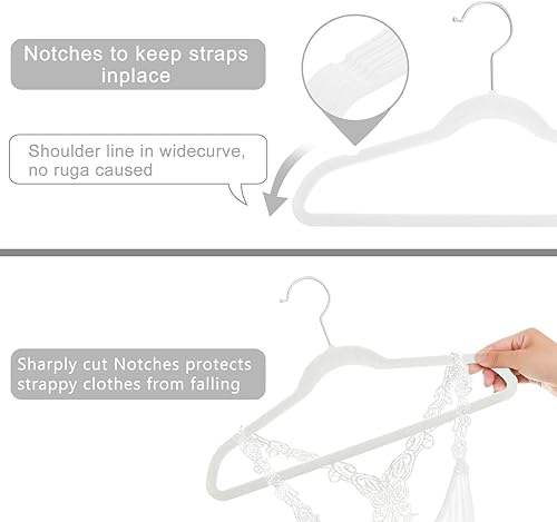 Miniatura 10 de MIZGI Perchas de terciopelo negras de alta calidad para niños con ganchos negros, paquete de 50 perchas de fieltro negro de 14 pulgadas que ahorran