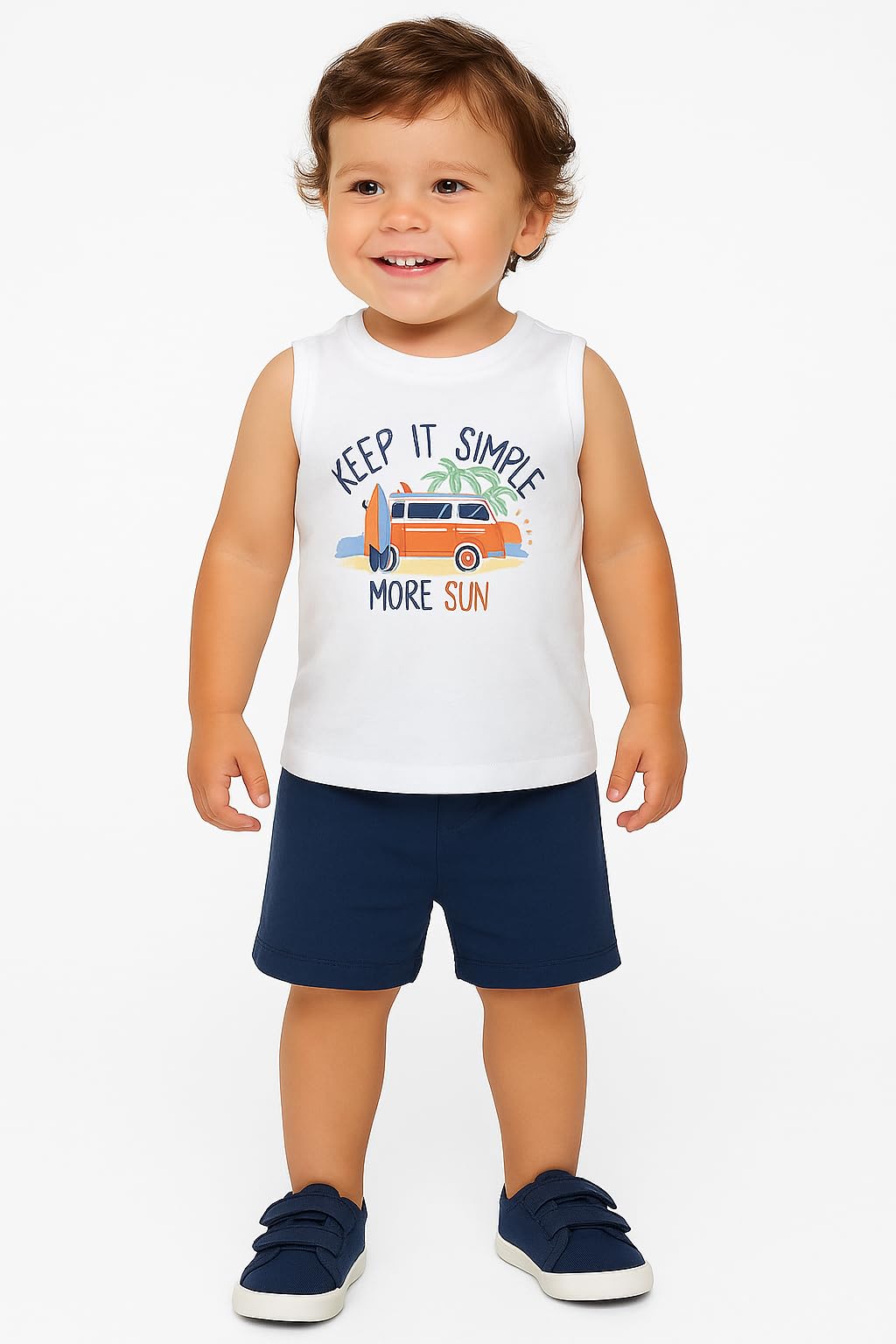 Mayoral Canottiera Bambino Estiva in Cotone Bianca con Stampa Surf e Van, Senza Maniche, Taglie 6-24 Mesi, 1033