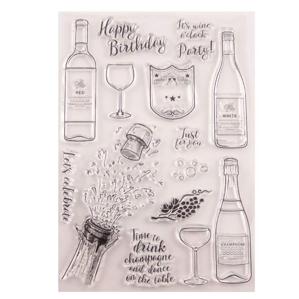 Arriettycraft Congratulations Wine Bottle Happy Birthday Party Stamps Rubber Clear Stamp/Seal Scrapbook/Photo Album Decorative Card Making Clear Stamps
