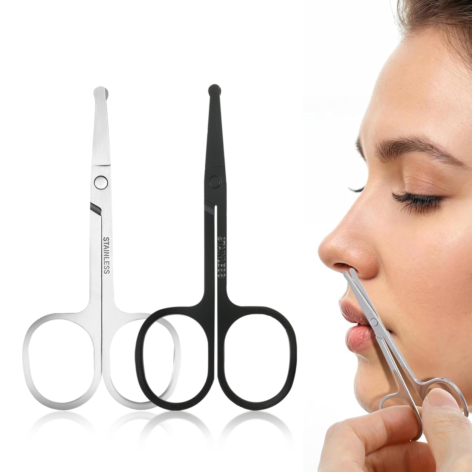2 Pieces Nose Hair Scissors Rounded Tip Scissors Facial Hair Trimming Stainless Steel Blunt Tip Trimmer for Eyebrows