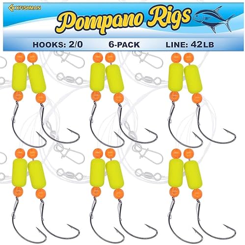 Miniatura 8 de Aparejos Pompano para Pesca de Surf en Agua Salada con Gancho de Doble Círculo y Espacio Amplio - Juego de 6 Accesorios de Pesca de Surf