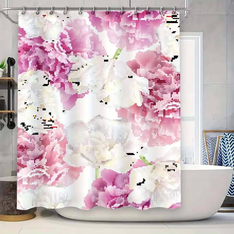 AJALGZ Cortina de Ducha con Estampado Floral Rosa y Blanco, Impermeable, para baño, decoración del hogar, 70 x 140 cm (para baño húmedo).