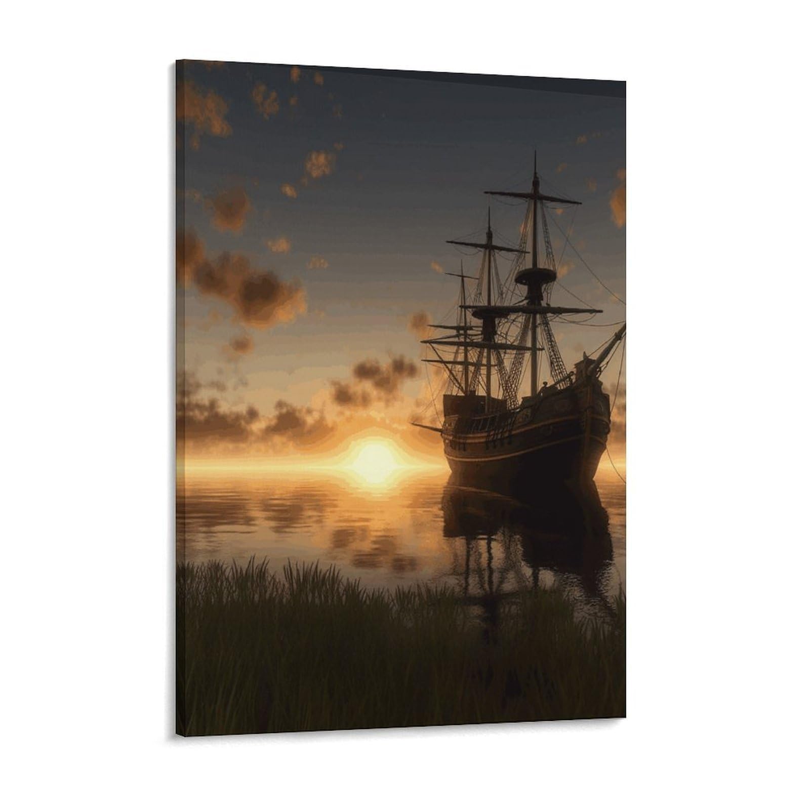 Ship in The Lake Sunset Canvas Wall Art for Bedroom 18x24inch Canvas Prints Artwork for Walls Modern Picture Artwork Painting for Living Room Aesthetic Wall Paintings for Bathroom Kitchen Off