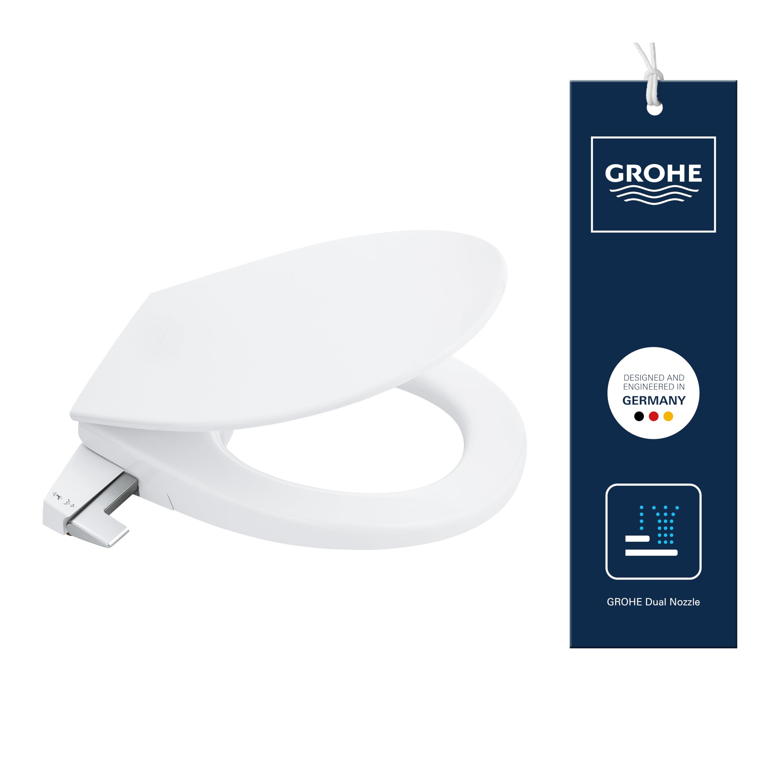 GROHE BAU Ceramic Asiento de bidé manual con tapa, ambos con caída amortiguada (asiento Duroplast, sin electricidad, 2 brazos autolimpiables, toma de agua 3/8"), 39648SH0
