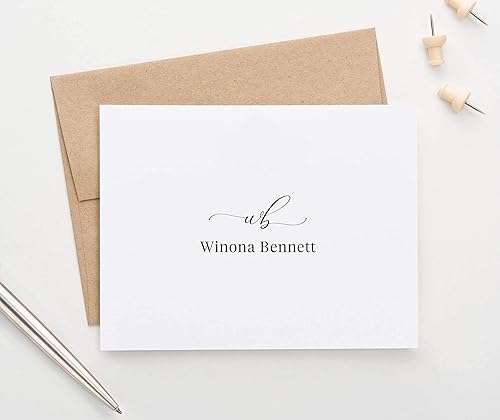 Miniatura 2 de Juego de tarjetas de notas plegables con monograma inicial de doble letra, juego de papelería con monograma personalizado para mujer, juego de