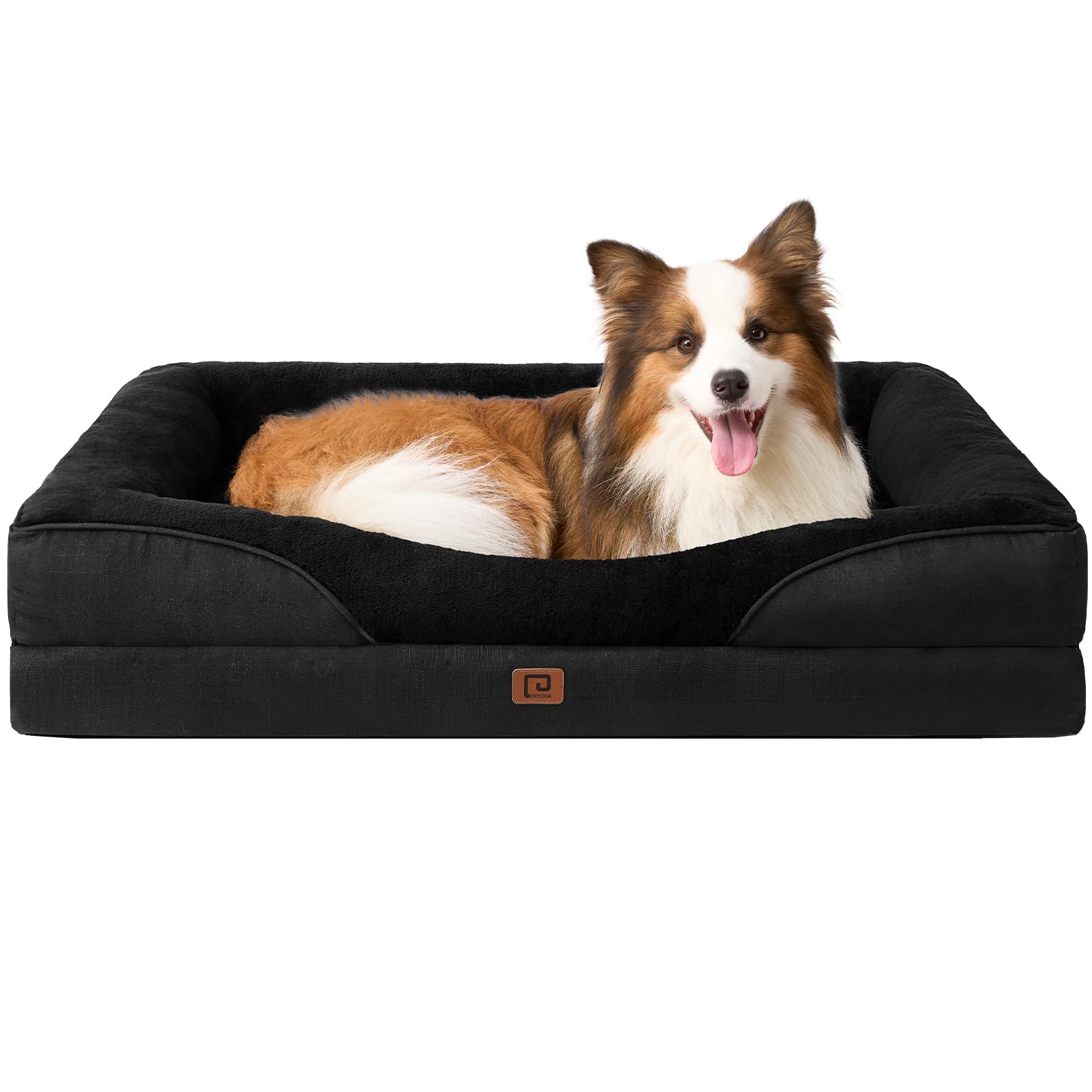 EHEYCIGA XL Dog Bed Memory Foam, Extra Large Orthopedic Dog Beds Sofa with Sides and Waterproof Liner, Pet Couch with Washable Removable Cover and Non-Slip Bottom, 104x68x19cm, Black