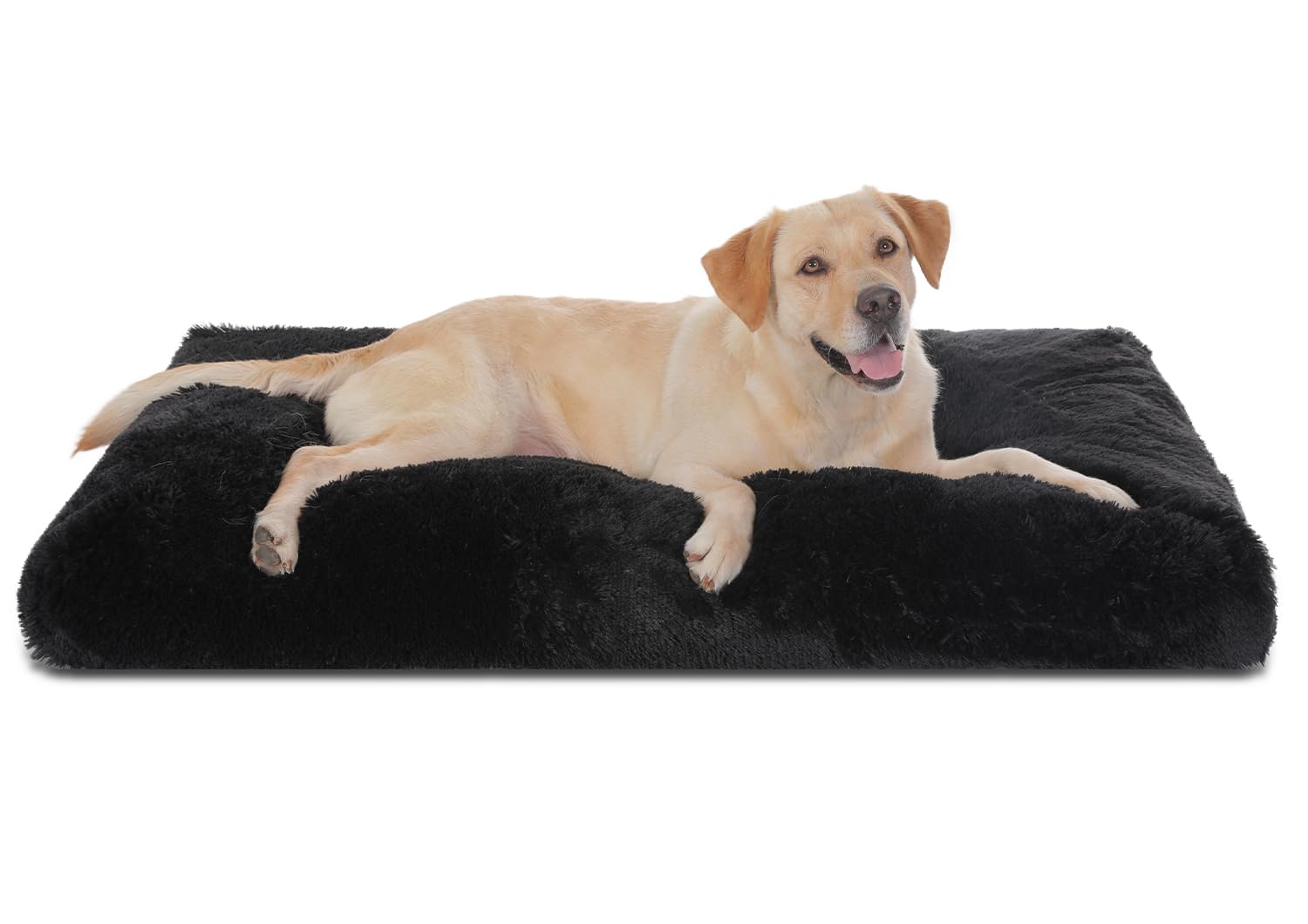 Bedfolks Waterproof Crate Bed, Plush Dog Crate Pad with Removable Cover, Faux Fur Dog Kennel Bed, 41"x27", Black