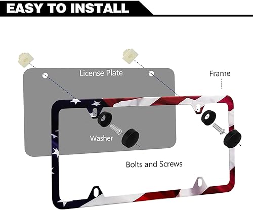 Miniatura 3 de LIN KANG - Marco de placa de bandera estadounidense, paquete de 2 marcos universales patrióticos de acero inoxidable, bandera a rayas de Estados