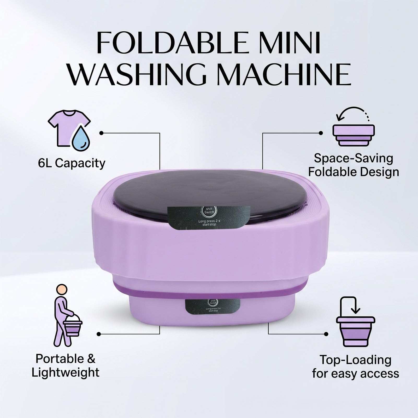 TOPINCN Mini Lavadora Plegable, Lavadora Portátil de 6 L con Modo Dual,