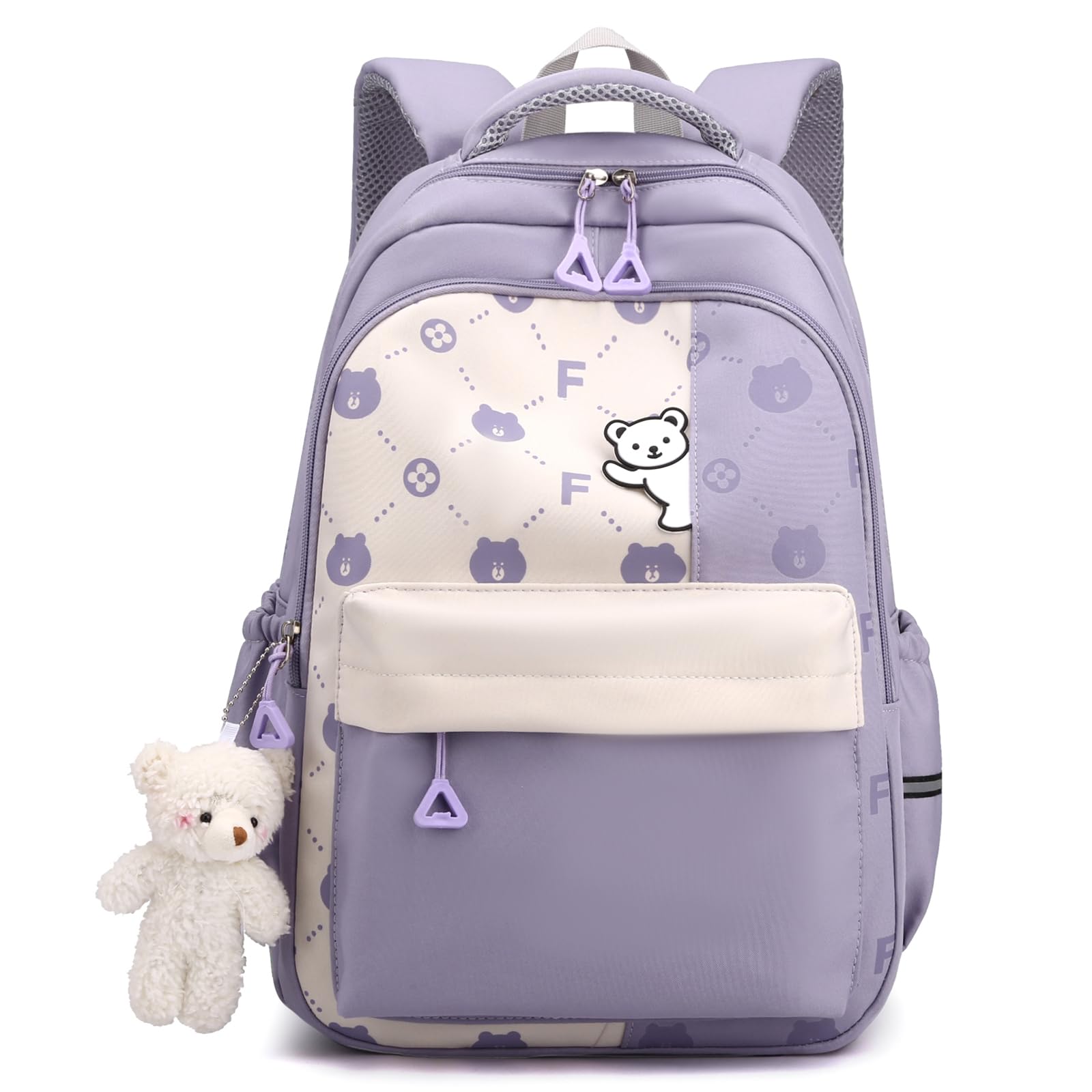 Amythe Mochila Escolar para Niña Niños de 7 a 14 años -Mochila Colegio de Nylon Ligera e Impermeable para Chicas -Mochila Infantil Casual de Viaje con Simpático Colgante, 28 x 20 x 42 cm -Rosa