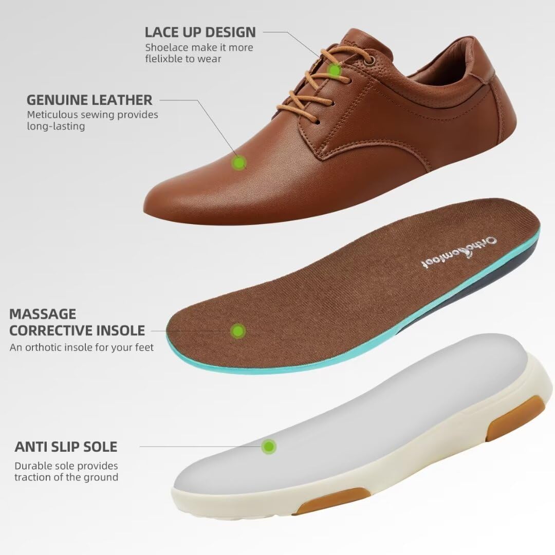 OrthoComfoot Men's Orthopedic Leather Dress Walking Shoes: Comfortable Orthotic Fashion Sneakers with Arch Support, Casual Plantar Fasciitis Business Work Oxfords for Foot and Heel Pain Relief - Image 5