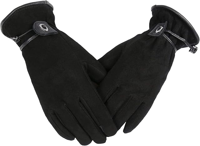 OZERO Ladies Gloves,Winter Deer Leather Anti-skid Touch Screen Gloves with Warm Thermal Lining for Daily Use,Driving,Cycling and Running,womens and girls,1 Pair