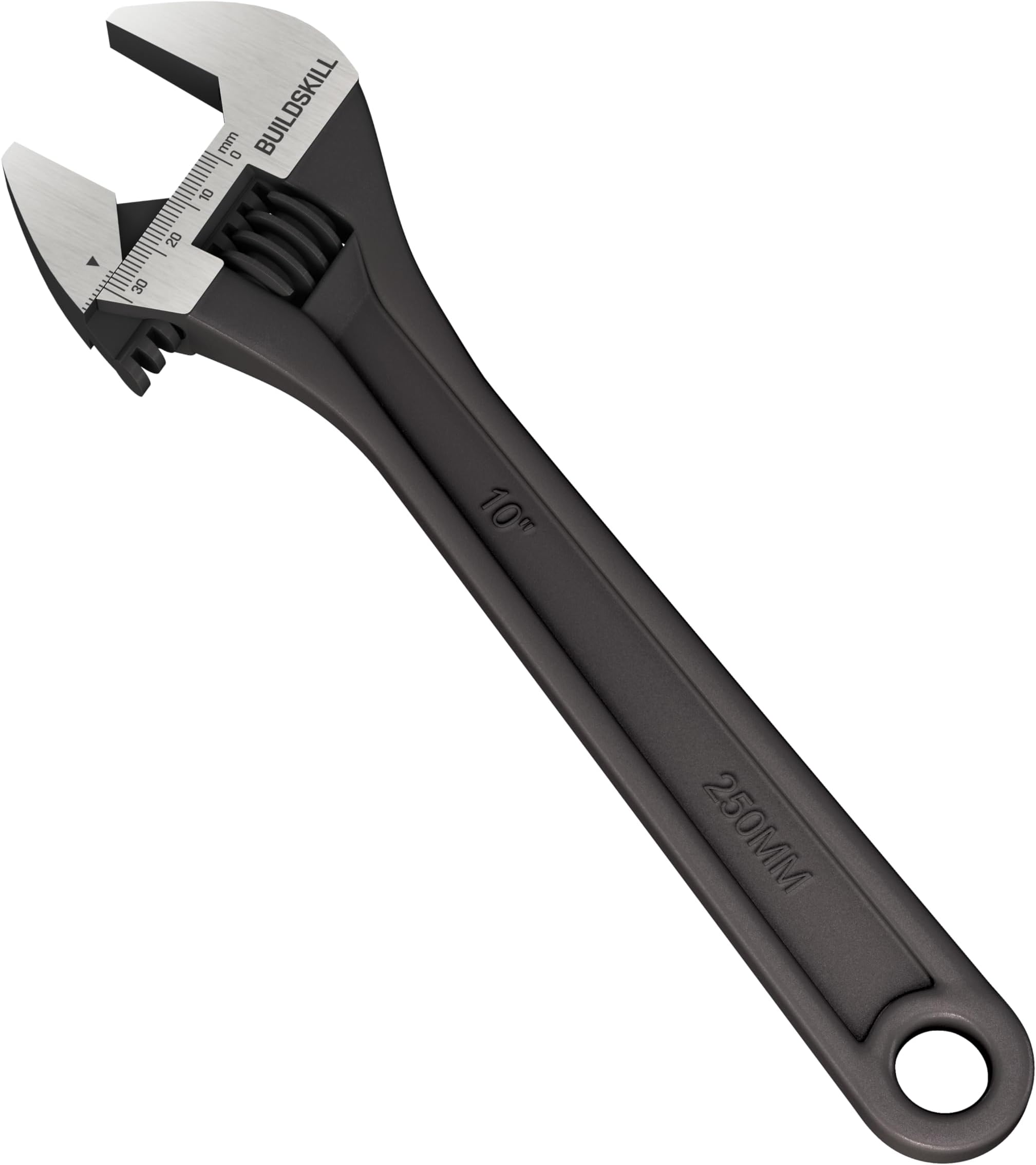 BUILDSKILL Adjustable Spanner 10" (250mm), Easy Wrench & Spanner, Ideal Plumbing Tools, Adjustable Wrench for All Nut Sizes, Rust-Proof Black Phosphate Coating, Lasered Scale & Wide Grip (Pack of 1)