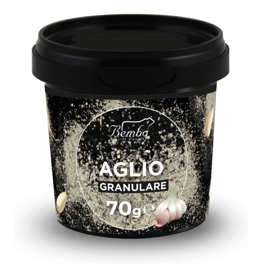Aglio Granulare Bembo 70 g - Confezione Anti Spreco - Spezia Essiccata al Sole - Aroma Intenso - Prodotto Naturale - Confezione anti-luce e anti-ossidazione (Aglio Granulare)
