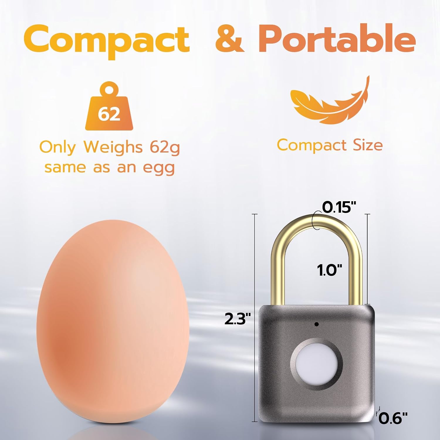 Pothunder Fingerprint Padlock, Smart Padlock, Locker Lock, Biometric Keyless Fingerprint Lock for Gym Locker, Toolbox, Locker, Door, Luggage, Backpack(Gray)