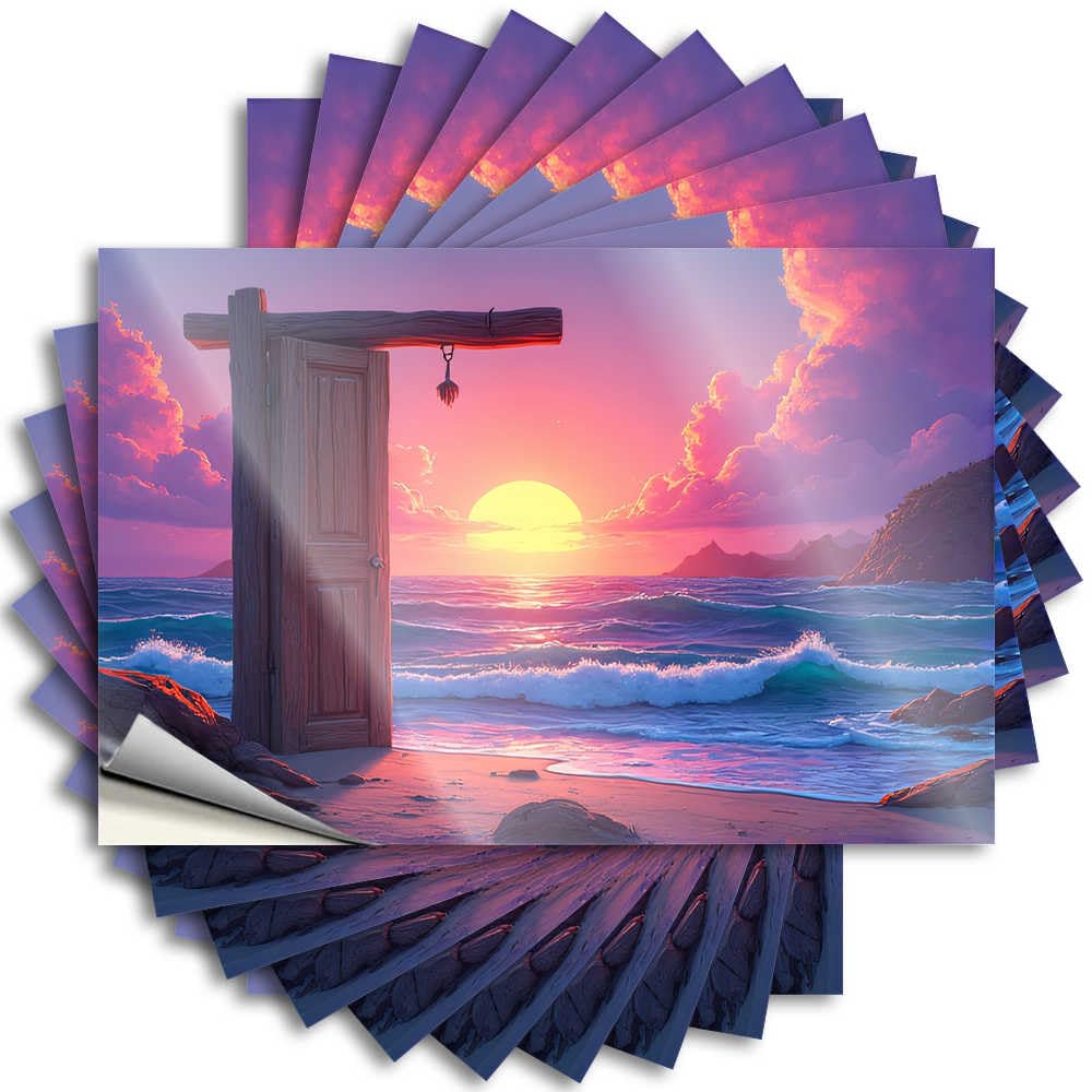 Abipuir - Sunset Door Bumper Stickers - A Magic Ocean Scene 10 Pack - Funny Man Cave Stickers - Man Cave - Men Decor (6 x 9 cm)