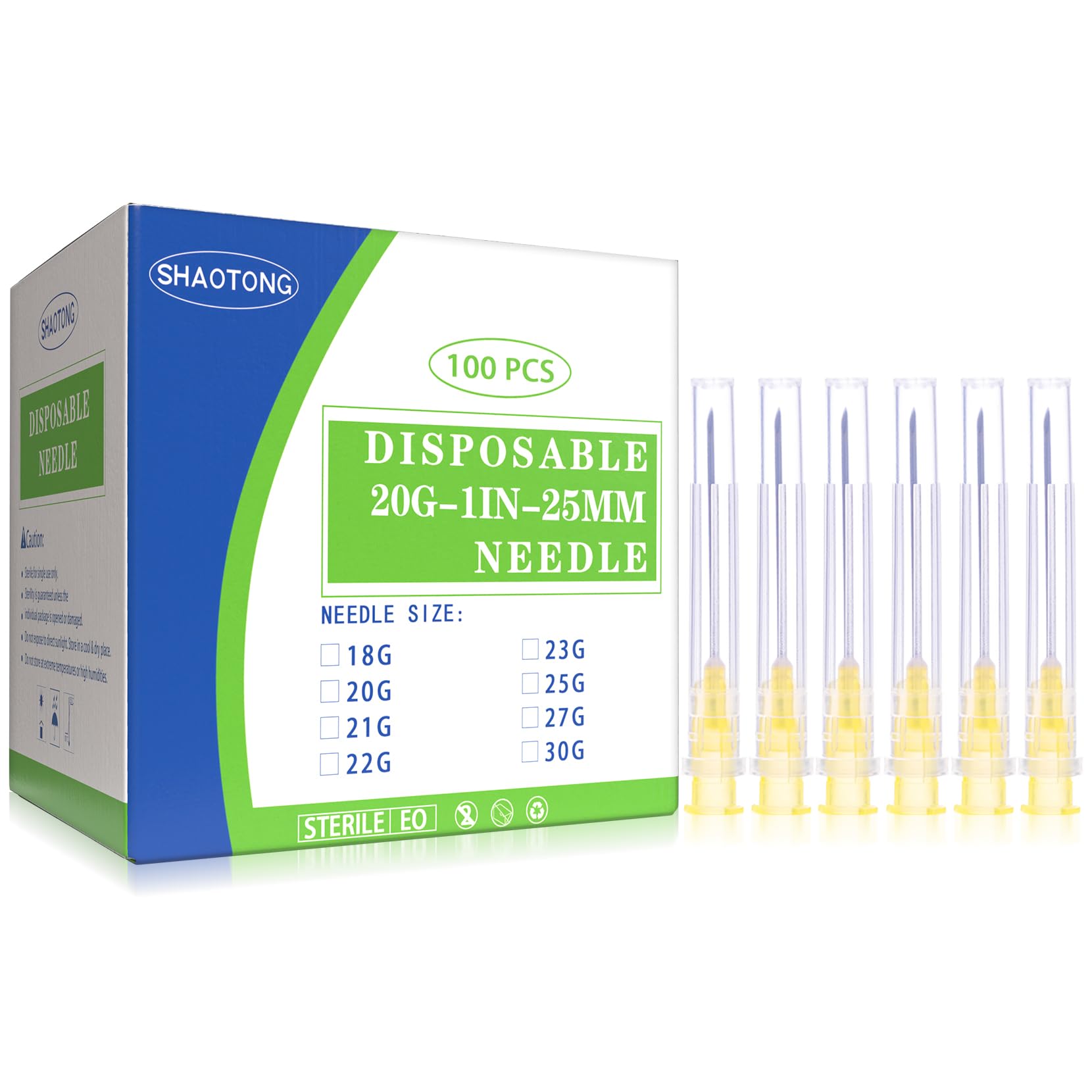 20 Gauge 1 Inch Needles Luer Lock Disposable Lab Supplies, Pack of 100