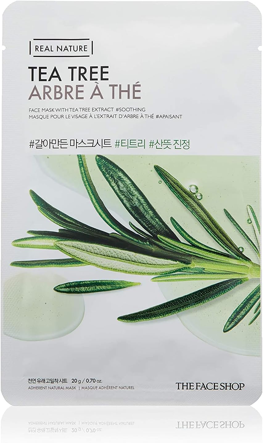 Real Nature - Face Mask Sheet Tea Tree - refreshing and revitalizing - All Skin Type (1 pack - 20 g)