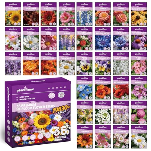 Wildflower Seeds Mix 1/2 lb 19830+ Seeds Perennial& Annual 36 Varieties Flower Seeds for PlantingNon-GMO Heirloom Bulk Wild Flower Seeds for Indoor & Outdoors FlowerSeed Packets for Home Garden