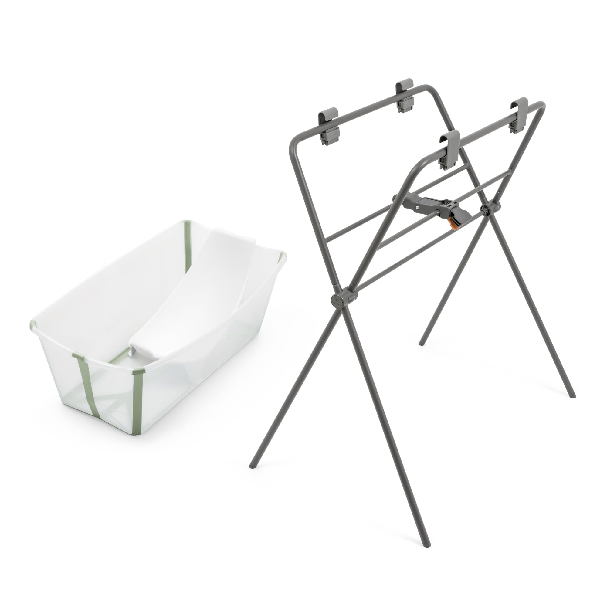 Stokke Flexi Bath (Transparent Green) + Supporto per neonati + Supporto per Flexi Bath - Ideale per bambini fino ai 48 mesi - Pieghevole, durevole e facile da riporre