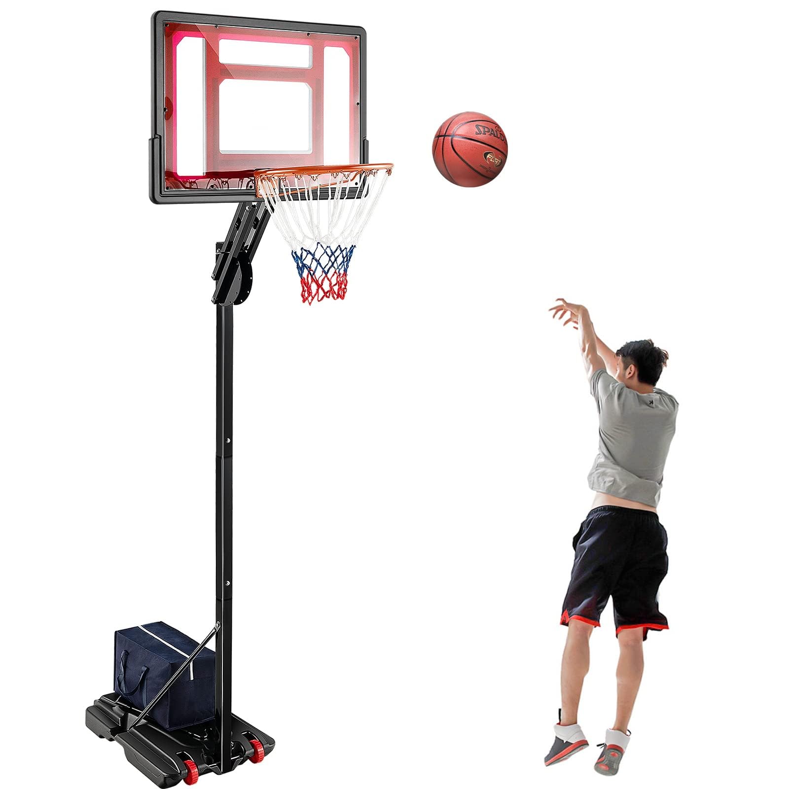 GYMAX Panier Basket Extérieur pour Bébé Enfants Adolescents, Hauteur Réglable 105-260cm, Base Remplissable avec Sac de Poids, Mobile avec Roues, Panneau Incassable