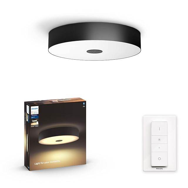 Philips Hue Fair White Ambiance Smart Ceiling Light LED with Bluetooth, Black and Dimmer Switch. Works with Alexa, Google Assistant and Apple HomeKit.