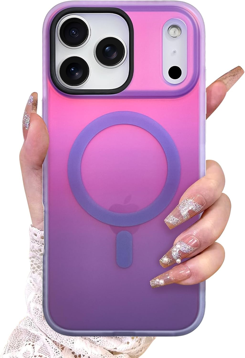 AIGOMARA Magnetic Case for iPhone 17 Pro, Compatible with Magsafe, Fluorescent Iridescent Case for Women Girls, Shockproof Translucent Matte Protective Cover 6.3 Inch 2025, Blue Purple