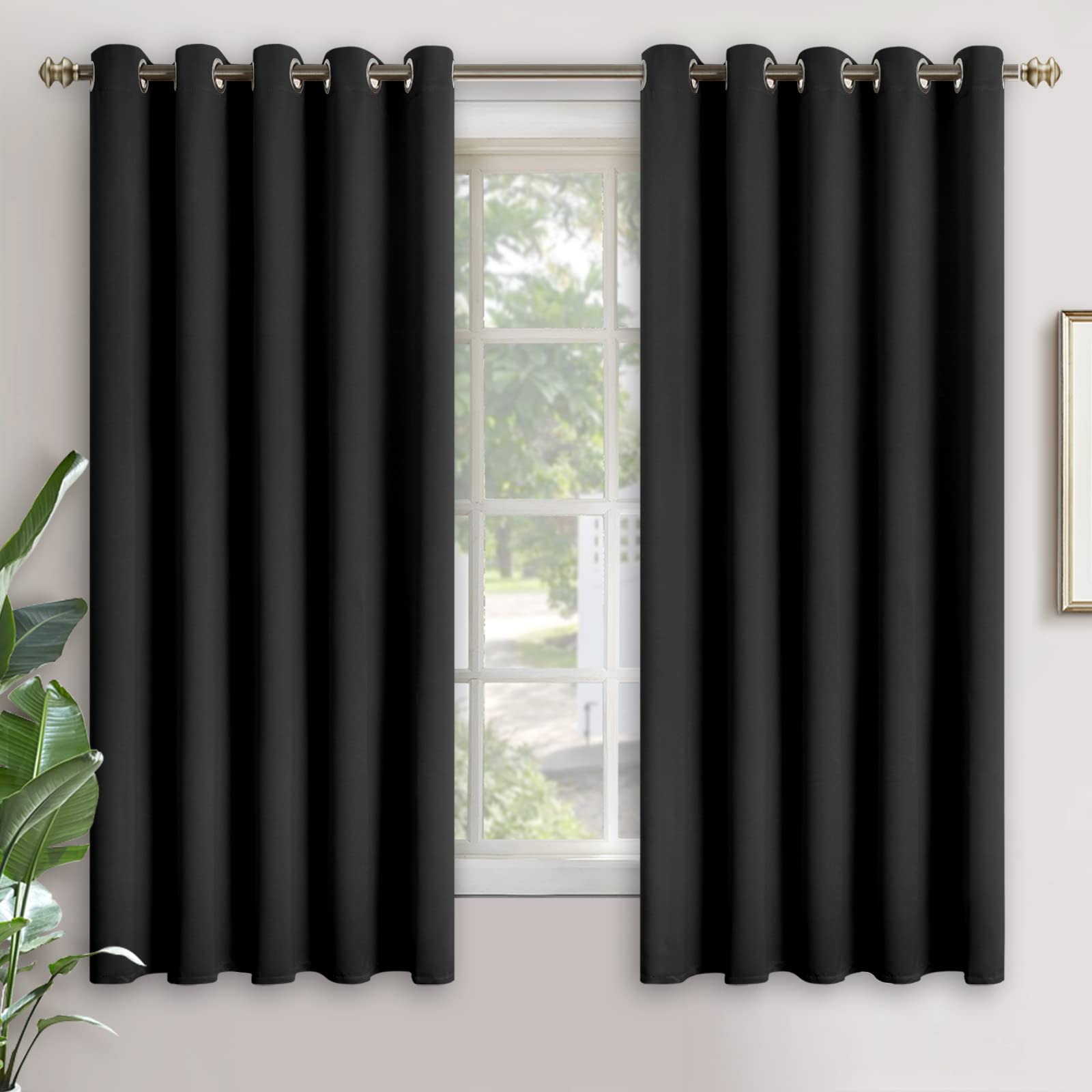YoungsTex Blackout Curtains for Bedroom 70 x 63 Inch - Thermal Insulated Drapes with Grommet Room Darkening Privacy for Living Room, 2 Panels, Black — image 1