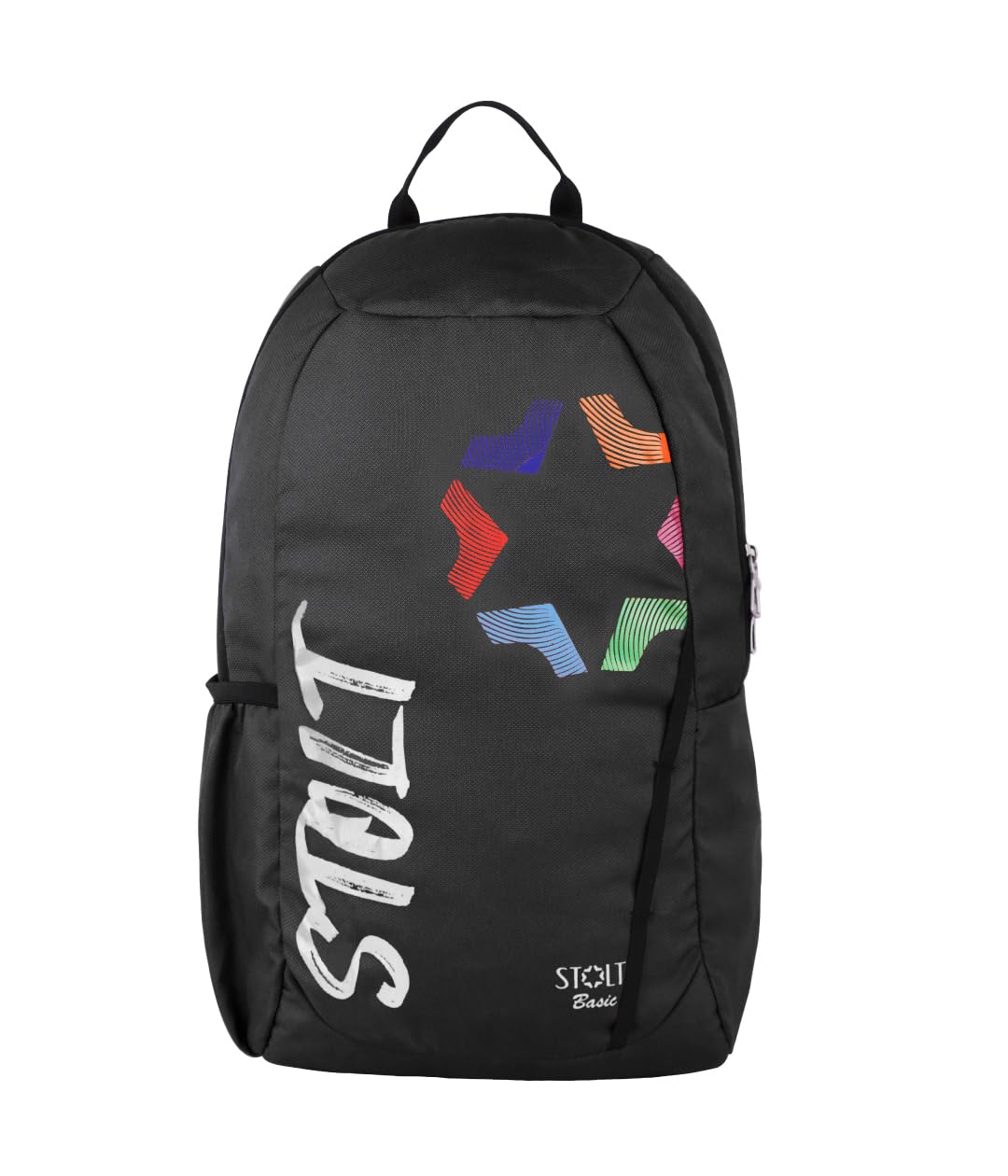 stolt Lance Basic Series Daypack Bag | Lightweight & Water-Resistant | Zinc Alloy Sliders, Durable Polyester Fabric | Laptop Pouch in Main Compartment | Unisex Backpack for School, College (Black)-picture-45