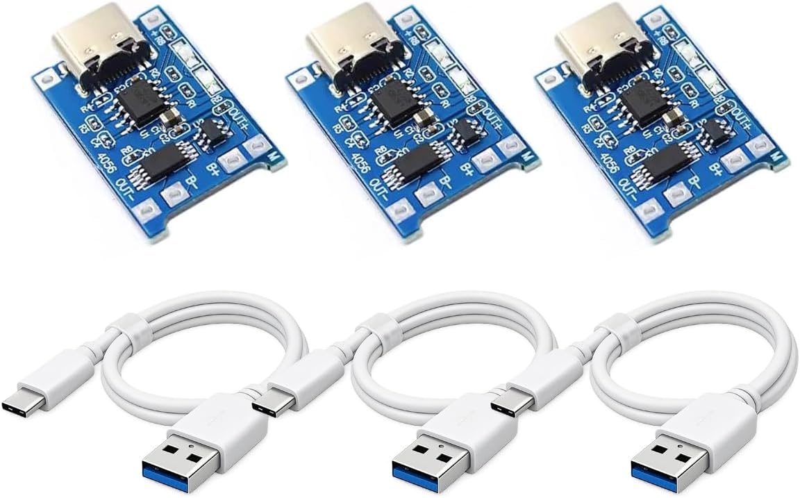 TP4056 Type-C USB 5V 1A Lithium Battery Charging Module with Protection, 3PCS 18650 Li-ion Charger Board for 3.7V Batteries, DIY Power Management Module (5-PCS)