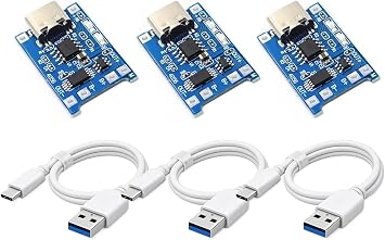 TP4056 Type-C USB 5V 1A Lithium Battery Charging Module with Protection, 3PCS 18650 Li-ion Charger Board for 3.7V Batteries, DIY Power Management Module 3-PCS