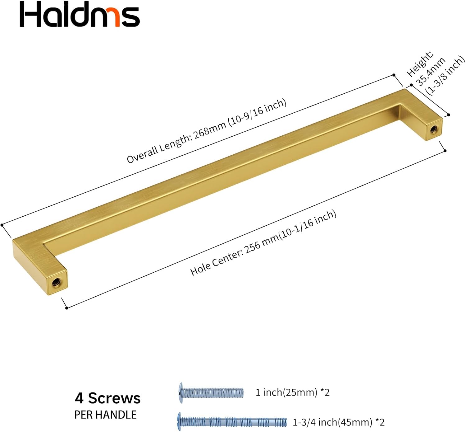 Haidms 30 Pack | 10 1/16 Inch Gold Cabinet Handles Brushed Gold Drawer Pulls Stainless Steel Cabinet Hardware Square Bar Modern Cabinet Handles for Kitchen Bathroom Cupboard
